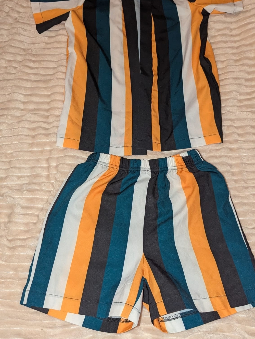 Striped Two-Piece Set - Teal, Mustard, Black, Cream